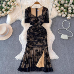 Suvine Seksikas L&auml;bipaistev V&otilde;rkkleit Vintage Tr&uuml;kiga Slim Fit L&otilde;ikega L&otilde;hikuga Kleit Naistele Y2k L&uuml;hikeste Varrukatega Vestidos Mujer XXL must