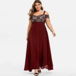 Naiste Plus Size Cold Shoulder lilleline pitsiga Maxi &otilde;htune Camis pikk kleit XXXXXL veini