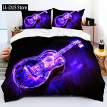 3D Klassikaline kitarr Elektrikitarr Voodipesukomplekt Punkrokkmuusika Tekikott Komplekt Tekikott Queen Size Lastele Poistele Noormehele EU Single(135*200cm)3pcs