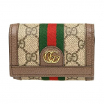 GUCCI Ophidia Vintage Logo Triibuline Webbing Kahekordne L&otilde;uendi ja Nahast Rahakott Unisex Paaristiil Eebenipuu/Pruun Basic Set (Bag + Dust Bag) pruun/eebenmust