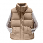 Naiste talvemantel taskutega, lukuga kinnitusega, polsterdatud p&uuml;stkrae, varrukateta, &uuml;hev&auml;rviline, vabaaja spordi jaoks, udusulevest M khaki