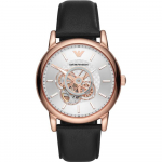 Emporio Armani Luigi H&otilde;bedane sihver Must nahk Meeste Automaatne AR60013 Kell h&otilde;be