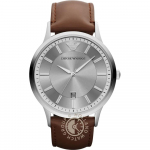 Emporio Armani Renato H&otilde;bedane sihver Pruun nahk Meeste kvarts 3 osutiga kell AR2463 h&otilde;be
