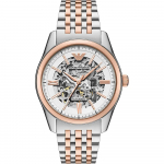 Emporio Armani Antonio Valge Roostevabast Terasest Kahev&auml;rviline Roosa Meeste Automaatne Skelett-kell AR60092 valge