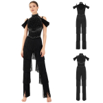 Naiste ladina-samba tantsukombinesoonid S-XXL: Rhinestone'idega Astmeline Tutt halter Kaelapaelaga &Otilde;lalt Paljastav Seljast Avatud &Uuml;hes t&uuml;kis Kombinesoon Rumba Ballitantsu Peole XL black