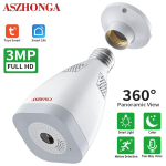ASZHONGA 3MP Tuya E27 Pirn Wifi Videosalve VIsion Kahesuunaline Heli PTZ IP Kaamera Automaatne J&auml;lgimine Smart Life 3MP no Card valge