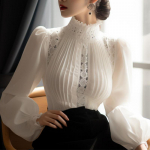 S&auml;rk Kevad-suvi High-end Sense of White Puff Sleeve p&uuml;stkraega naiste pluus S