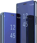 Peegelnahast Rahakott-&uuml;mbris Samsung Galaxy Z Fold 7 6 5 4 3 5G jaoks Jalatugi P&otilde;rutuskindel Kriimustusvastane &Otilde;huke L&auml;bipaistev Kaitsekate Galaxy Z Fold6 sinine