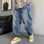 &Uuml;legabariidilised teksap&uuml;ksid Meeste Vintage Vabaaja L&otilde;dvad Sirged Kitsenevad Denim P&uuml;ksid Tugevalt Pesus Lai Jalg Paksudele M&otilde;eldud Suur Pluss M sinine