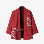 Kvaliteetne puuvilla-linasegu Jaapani mood Meeste kimono, Samurai Jaapani riided Trench-jakk L punane