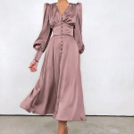 Naiste V-kaelusega Satiin Court Waist Vintage kleit XS