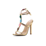Suvised V&auml;rvilised Kivid Kitsas Rihm Naiste Sandaalid Elegantne Stiletto K&otilde;rged Kontsad Gladiaatorsandaalid Naiste Peo- ja Ballikingad 40 beige
