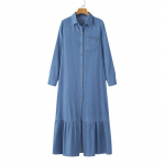 Vintage Elegantne Pluss Suuruses Denim Kleit Naised Pikkade Varrukatega &Uuml;herealine Vabaaja S&auml;rk Kleit Suvine &Uuml;hev&auml;rviline Lahtine Volangidega Naiste Kleit Uus 967 S
