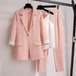 Kevadine Korea Elegantne Naiste &Uuml;likond Bleiser Vabaajap&uuml;ksid Tweed Jakk Jakk P&uuml;ksid Komplekt M roosa