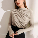 Naiste pikkade varrukatega T-s&auml;rk Elastne &uuml;hev&auml;rvilised minevad topid Ruched Fashion Elegantsed Pehmed Slim Crop S&uuml;gised Topid Uus S