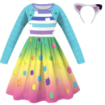 Laste Gabby's Dollhouse Multikas Cosplay R&otilde;ivad Gabby Kass T&uuml;drukud Printsessi Kleit + P&uuml;ksid Halloweeni Pidu S&uuml;nnip&auml;ev Cosplay Kost&uuml;&uuml;m 140 yellow