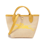 Longchamp Le Pliage Paris 15 Logoga Tikitud V&auml;rviplokk Kootud Linane Segu Nahast Koti-Kott K&auml;ekott &Otilde;lakott Mini Naiste K&auml;ekotid 10162HYT452 Khaki & Yellow beige