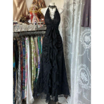 Prantsusmaa Vintage Kitsas Kaldus Kaelus Varrukateta Kleit Naistele Gootiline Y2k V-kaeluseline Must Suvekleidid High Street Kitsad R&otilde;ivad S must