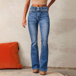 Naiste k&otilde;rge v&ouml;&ouml;kohaga laienevad teksap&uuml;ksid K&otilde;rge elastsusega puuvill-spandex Pesitud Vabaaja Bootcut Denim P&uuml;ksid 2XL gray