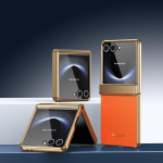 Galvaniseeritud teemantmustriga nahast &uuml;mbris Samsung Galaxy Z Flip 8 7 FE 6 5 4 3 jaoks, liigendi ja objektiivi kaitsega, karastatud kate Galaxy Z Flip 8 oranž