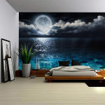 Kuu mere kohal Seinakatted &Ouml;&ouml;taevas Vaade merele Magamistoa Kaunistus Rahulik Looduskunst Moodne Kodu Disain Rahu Plakat Maastik 150X200CM