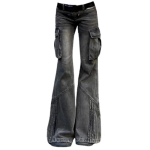 American Retro Bell Botts Pestud Must Madal V&ouml;&ouml;koht Slim Flare Teksad Naiste Mood E-t&uuml;druk Hubane Denim P&uuml;ksid Hiphop High Street S