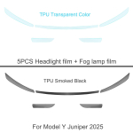 Tesla Model Y Juniper 2025 TPU mustaks v&auml;rvitud esitulede ja tagatulede kaitsekile Uued Model Y musta v&auml;rvi muutvad lambikiled TPU Transparent white