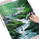 T&auml;is&uuml;mmargune teemantmosaiikmaastik, 5d teemantmaal, maastik kivid tikandid ristpistes 20X30