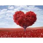 Kodukaunistus Teemantmaal Ristpistes Punane S&uuml;damekujuline Puu &uuml;mmargune puur Teemanttikandid 20X30CM