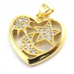 Les Tr&eacute;sors De Lily [M8962] - Pendentif Plaqu&eacute; Or 'Love' (lune &eacute;toiles) - 22x18 mm kuld