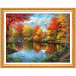 Teemanttikandid S&uuml;gisene j&auml;rve maastik Teemantmaaling Stitch T&auml;is&uuml;mmargune puur Rhinestone Decor 20X30CM