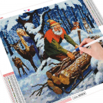 Teemantmaaling J&otilde;uluvana Teemanttikandid Talvine maastik Mosaiik Ristpistes Hirvede sisustus koju Full Round （30x30CM）