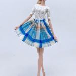 Valge pitsist &uuml;laosa Sinine ruuduline seelik Moodne nukukleit Barbie-nuku jaoks Riided Riided Peokleit 1/6 nukutarvikud valge