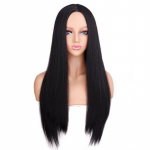 MISS WIG Naiste pikkade sirgete juustega s&uuml;nteetiline parukas Cosplay parukas must keskmise kihi kuumakindel liimita parukas