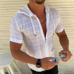 Uus Summer Fashion meeste l&uuml;hikeste varrukatega &uuml;hes t&uuml;kis kapuutsiga lukuga T-s&auml;rk S valge
