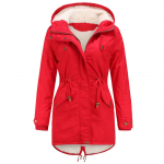 Naiste kapuutsiga soe talvine parkamantel pl&uuml;&uuml;sist fliisvoodriga pikk paksendatud puhv Tuulejope vabaajat&ouml;&ouml; igap&auml;evane &otilde;uespordi &uuml;ler&otilde;ivas S-5XL S punane