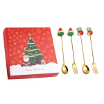 4-osaline h&otilde;beesemete komplekt koos kinkekarbiga j&otilde;ululusikad koogikahvlid armsad k&ouml;&ouml;gin&otilde;ud p&uuml;hadeks kohvilusikas puuvili j&otilde;uluvana p&otilde;der A kuld