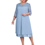 Pidulik kleit Elegent Beauty Daami Kleit Tikand Suures Suuruses Midi Kleit Avara &uuml;mara kaelaga lilleline v&otilde;rkl&otilde;ng 2XL taevasinine v&auml;rv