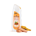 Santoor Glowing Skin kehapesuvahend, rikastatud sandlipuu ekstraktide ja metsiku kurkumiga, seebivaba, parabeenivaba, tasakaalustatud pH-ga du&scaron;igeel, 230 ml