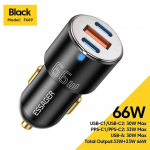 Essageri 100 W USB-autolaadija kiirlaadija QC 3.0 PD 3.0 USB-t&uuml;&uuml;pi C auto kiirlaadimine iPhone'i Huawei Samsungi s&uuml;learvutite tahvelarvutite jaoks 66W Dual Type C+USB must
