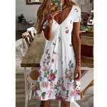 Naiste suvekleidid &Uuml;hev&auml;rvilised vabaaja V-kaelusega plisseeritud elegantsed l&uuml;hikeste varrukatega, lilledega lilledega kleidid 7XL