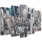 Viieosalise pildiga l&otilde;uenditr&uuml;kk New Yorgi pilvel&otilde;hkuja 100x70 hall v&auml;rv