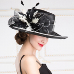 Lady New Organza Fedorase m&uuml;ts naiste mood Ogan l&otilde;ngast m&uuml;ts laia &auml;&auml;rega p&auml;ikesekaitsekreem v&auml;listingimustes reisim&uuml;ts Briti kleit peom&uuml;ts B-8196 M must