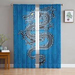 Hiina stiilis must draakonsinine t&uuml;ll l&auml;bipaistvad aknakardinad elutuppa magamistuppa Moodsad Voile organza kardinad kardinad W135 x H115cm x1