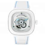Sevenfriday P-seeria Curacao p&auml;eva-&ouml;ine valge sihverplaadiga automaatne P1C05 SF-P1C-05 100M meeste k&auml;ekell valge