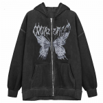 Y2k Harajuku kapuutsid naiste s&uuml;gistalv hip-hop t&otilde;mblukuga liblikas esteetiline kapuutsiga dressipluus naiste gooti punk jakk S must