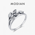 Modian Vintage Lucky Leaves Lihtne s&otilde;rmus 925 Sterling Silver Pimestavalt selge CZ Elupuu s&otilde;rmused naistele Ehted 5 h&otilde;be