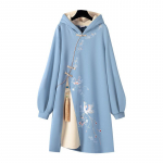 Suur Cheongsami kleit kapuutsiga kampsun seelik Hiina Cheongsam 2XL sinine