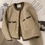 Helepruun kunstlambavillane mantel naiste talvine uus Korea stiilis l&uuml;hike karusnahk, &uuml;ks lambavillane top Trendikas ja moodne vabaaja soe talvemantel S pruun