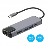 Adapter TYPE-C HDTV-ga Apple MacBook Seiers s&uuml;learvuti jaoks USB-C v&auml;ljundiga USB3.0 + LAN + USB-C t&uuml;&uuml;pi C 5-&uuml;hes adapteriga hall v&auml;rv